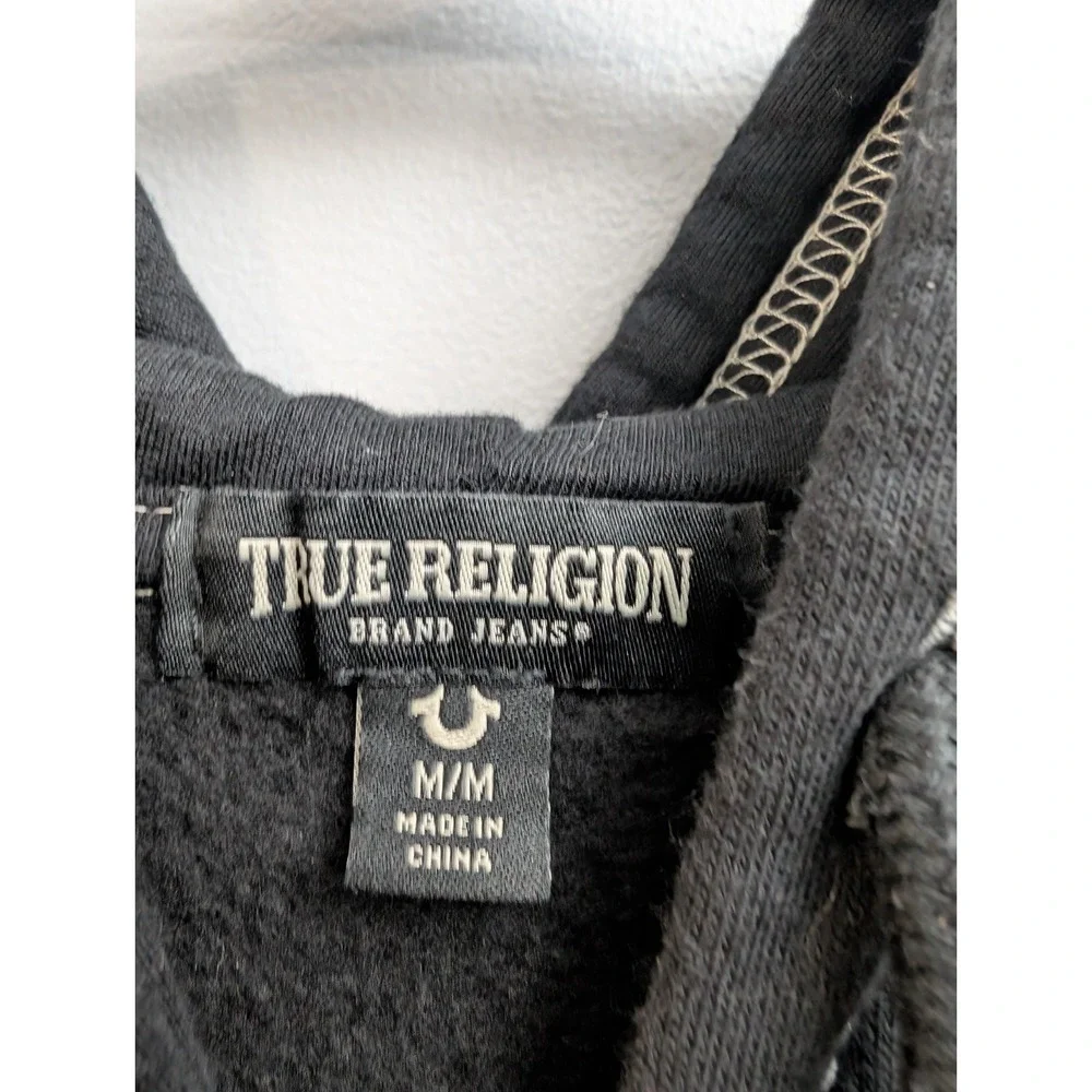 C9 True Religion Men's Med Black Red Full Zip Hooded Graphic Hoodie w/ Pockets